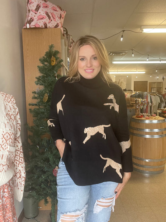 Lola Mock Neck Oversized Long Sleeve Animal Print Sweater