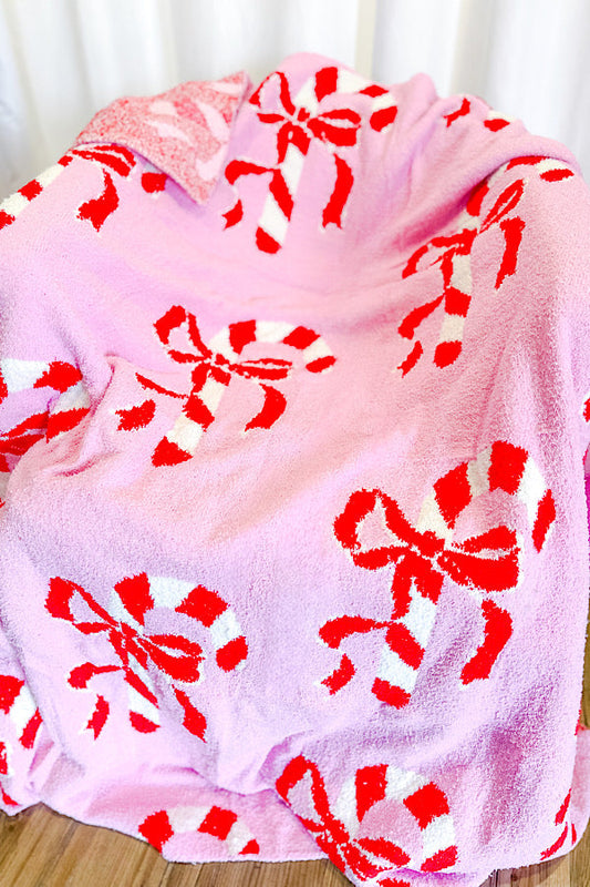 SC - ETA 9/25 - Candy Cane Bow Luxury Blanket