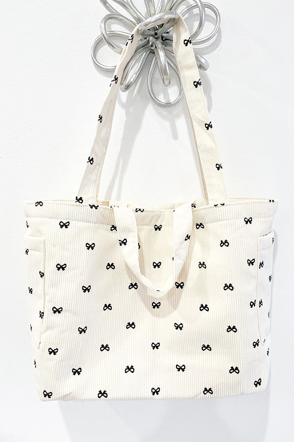 SC - Brittany Cream Bow Print Tote Bag
