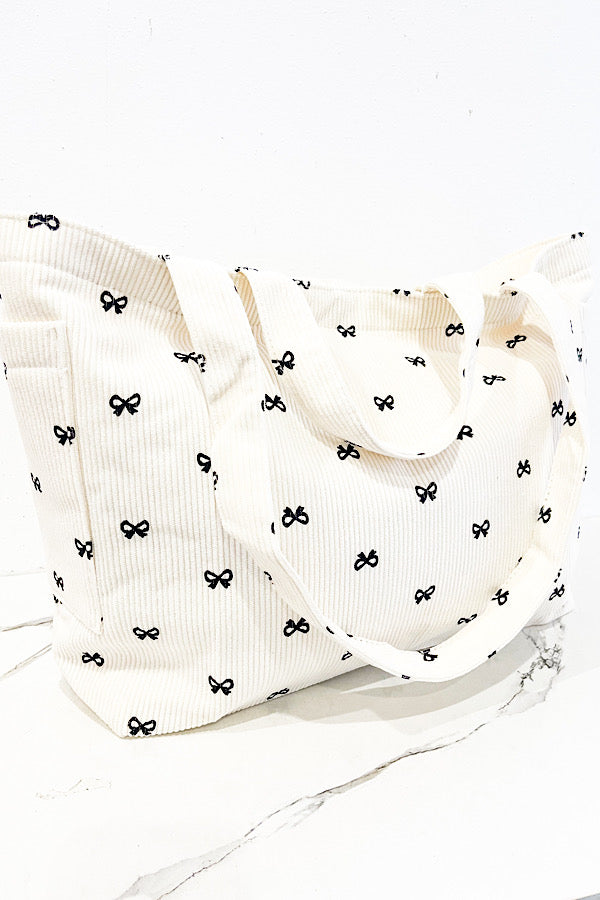 SC - Brittany Cream Bow Print Tote Bag