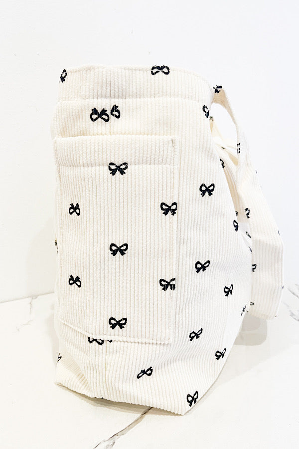 SC - Brittany Cream Bow Print Tote Bag