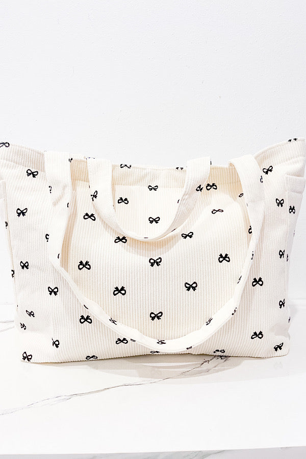 SC - Brittany Cream Bow Print Tote Bag