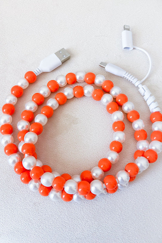 SC - Orange and White Beaded Cord Phone Charger