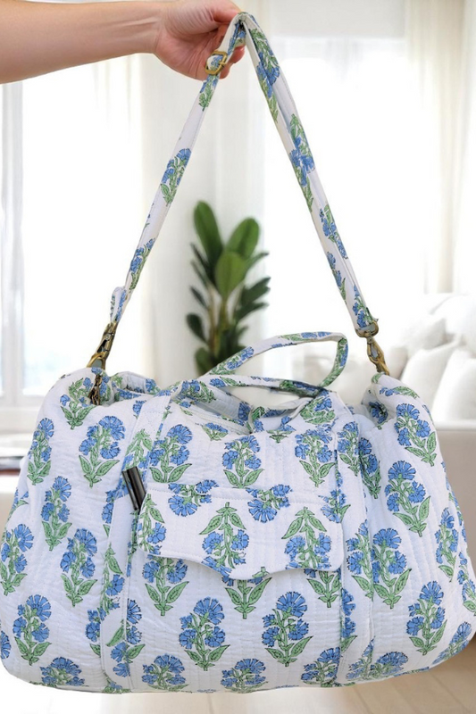 SC - ETA 7/24 - Alice Blue Floral Patterned Duffle Bag