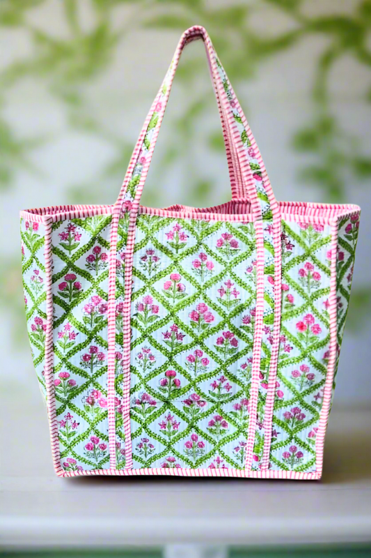 SC - Miller Pink and Green Floral Tote Bag