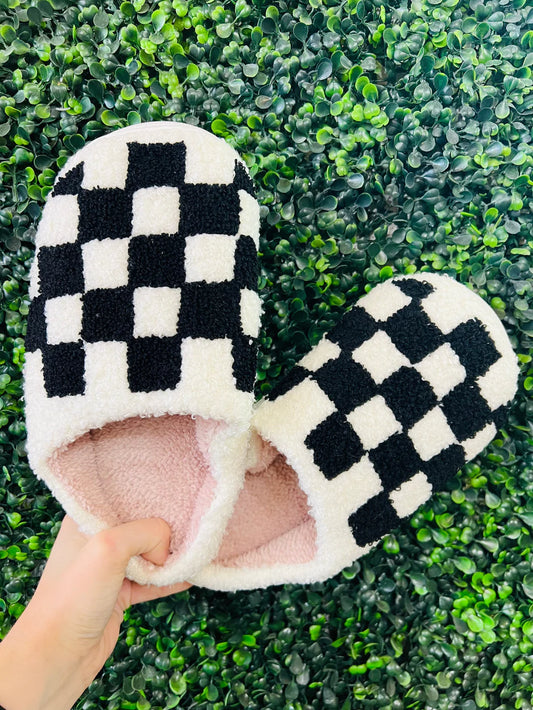 Black Checkered Slippers