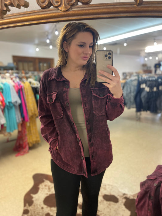 Dark Plum Mineral Wash Shacket