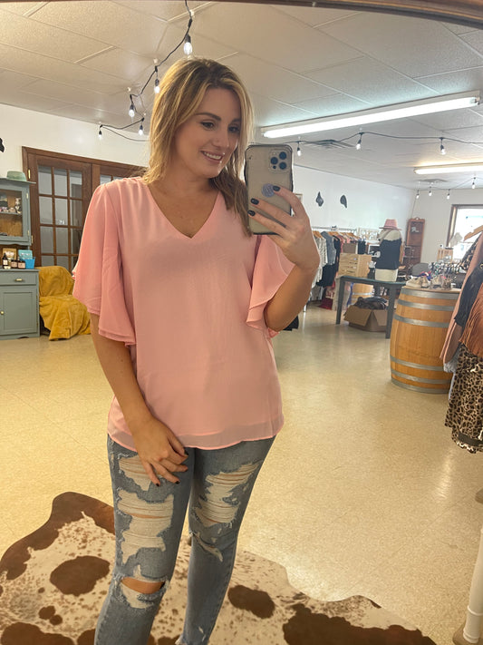 Pink Flutter Dress Top