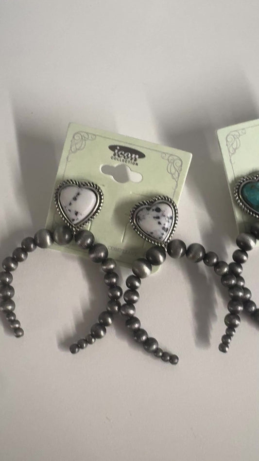Heart Silver Pearl Bead Earrings