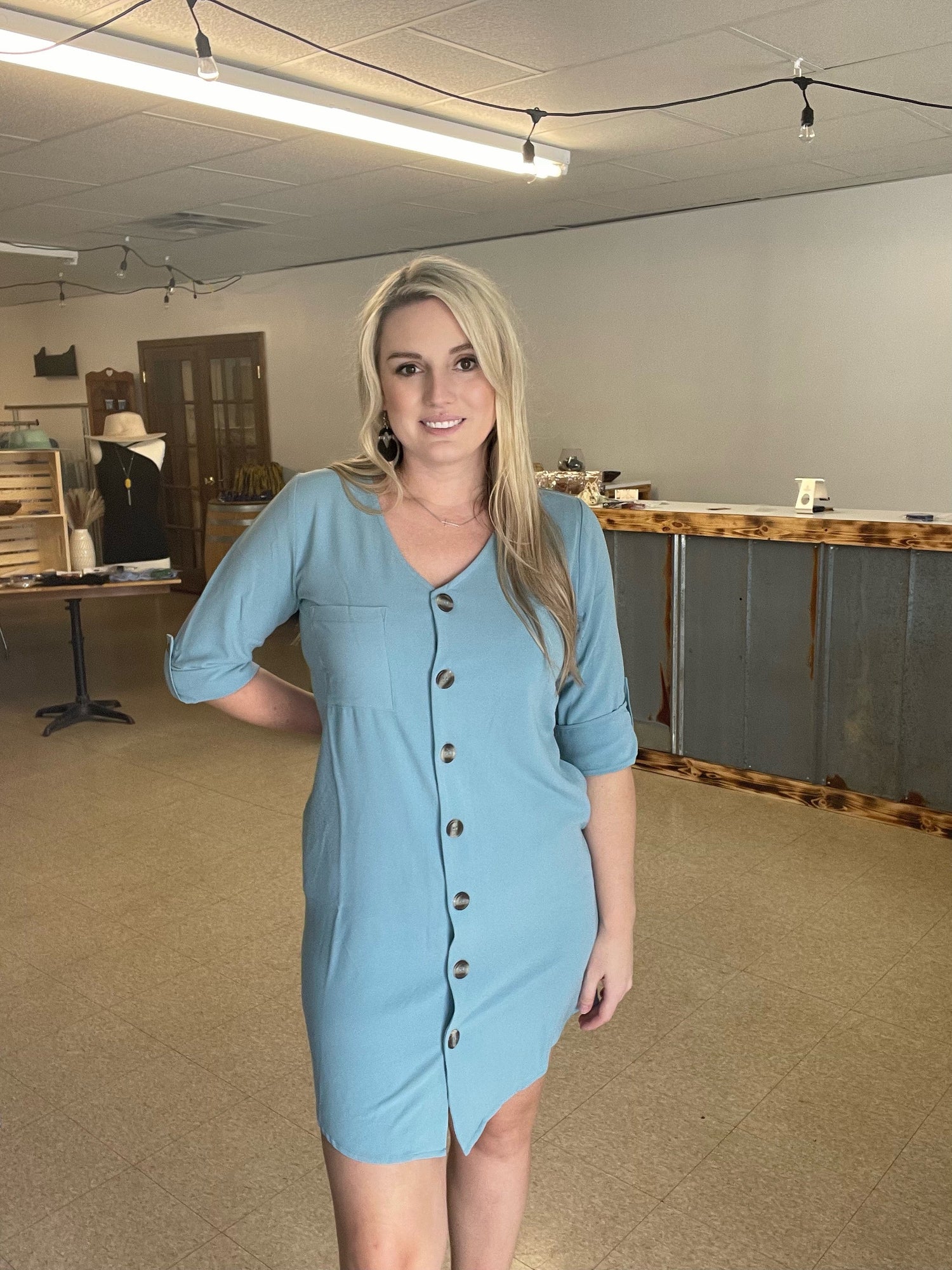 BUTTON FRONT TUNIC DRESS Boutique 276
