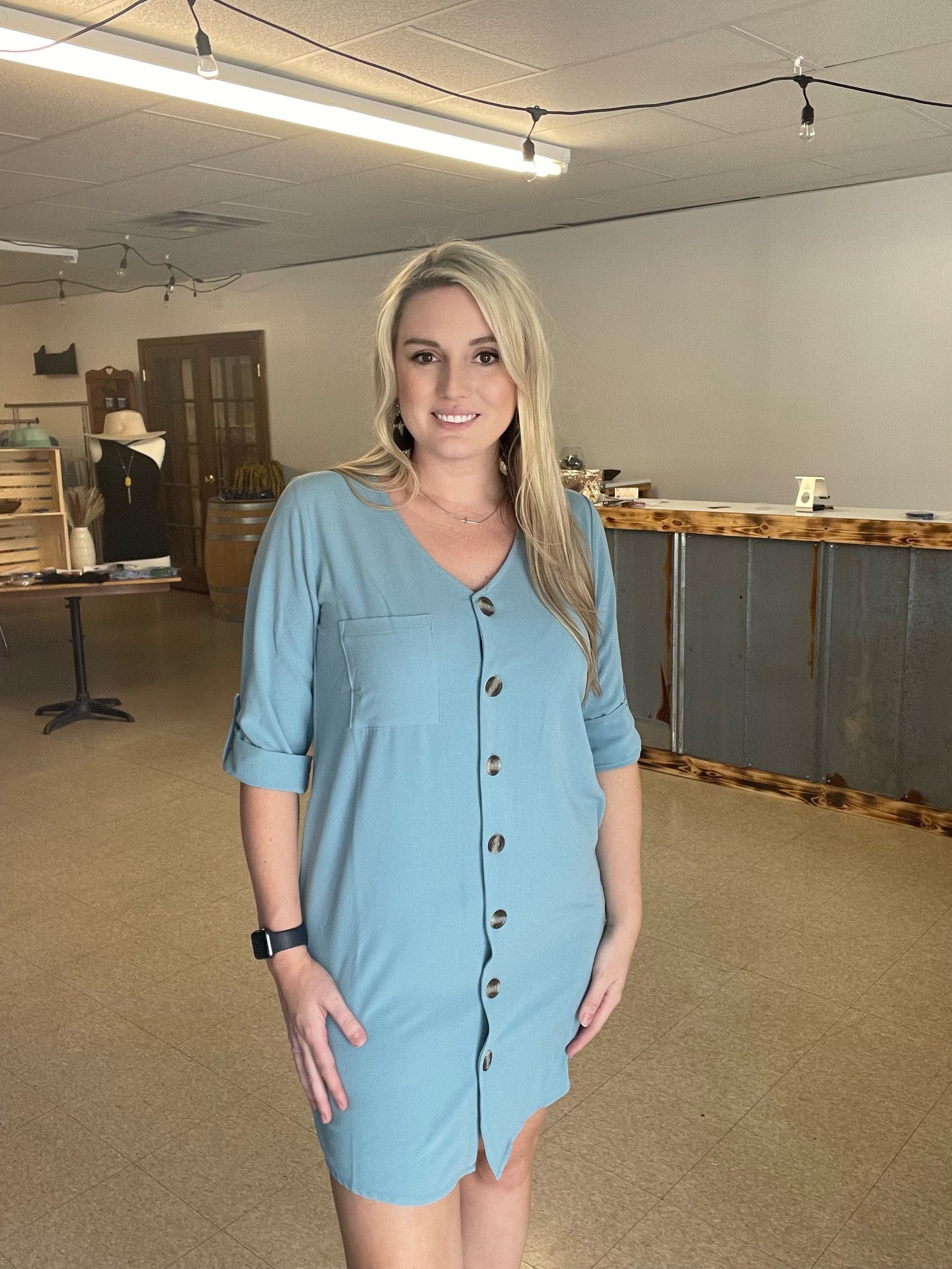 BUTTON FRONT TUNIC DRESS Boutique 276