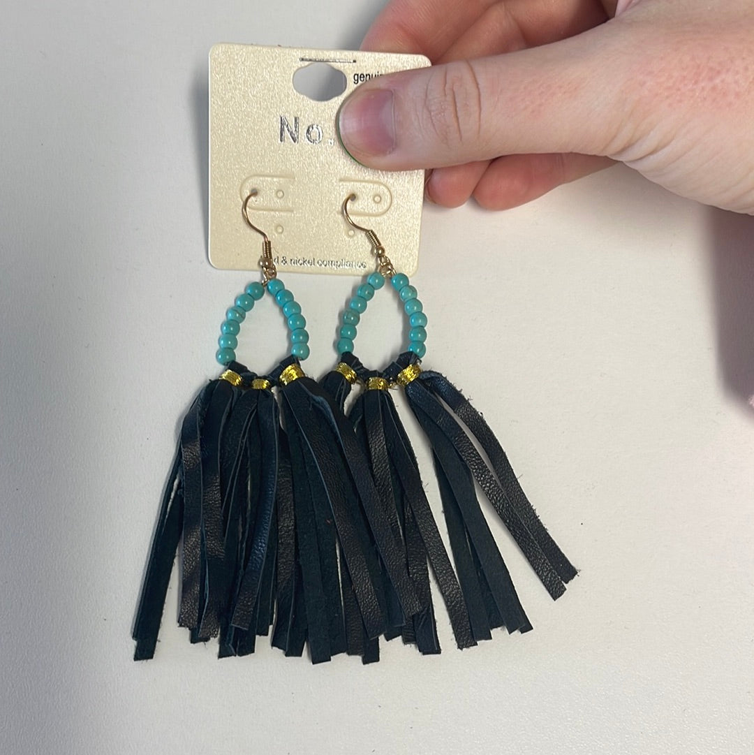 Black Fringe Turquoise Crackle Earrings Boutique 276