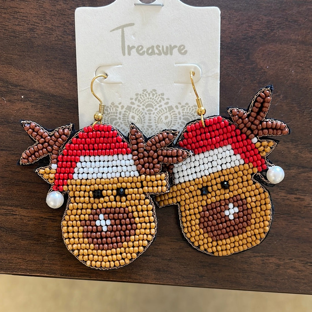 Christmas Reindeer Seed Bead Earrings Boutique 276