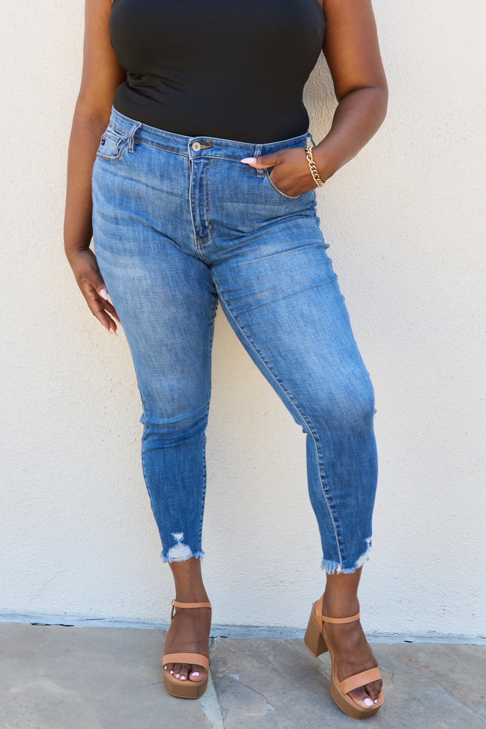 Kancan Lindsay Full Size Raw Hem High Rise Skinny Jeans Boutique 276