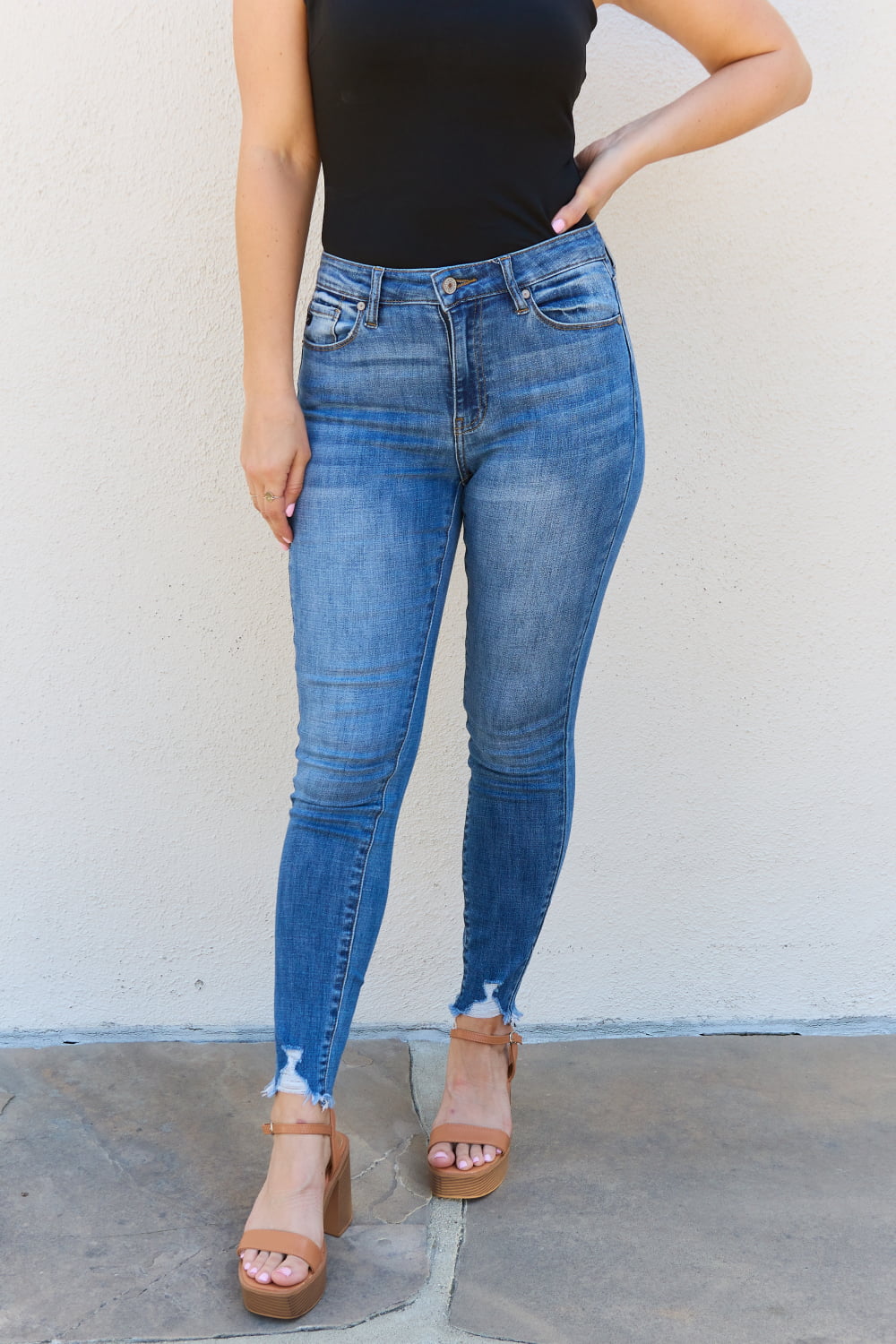 Kancan Lindsay Full Size Raw Hem High Rise Skinny Jeans Boutique 276