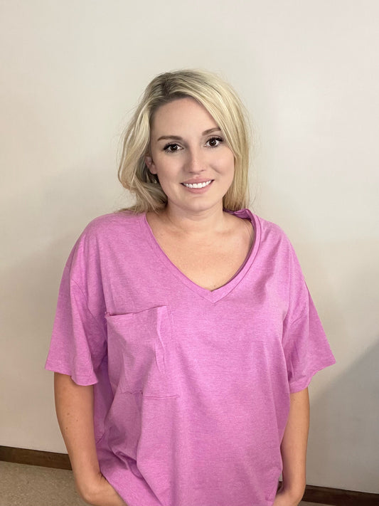 Oversized Front Pocket Raw Edge Boyfriend Tee Boutique 276