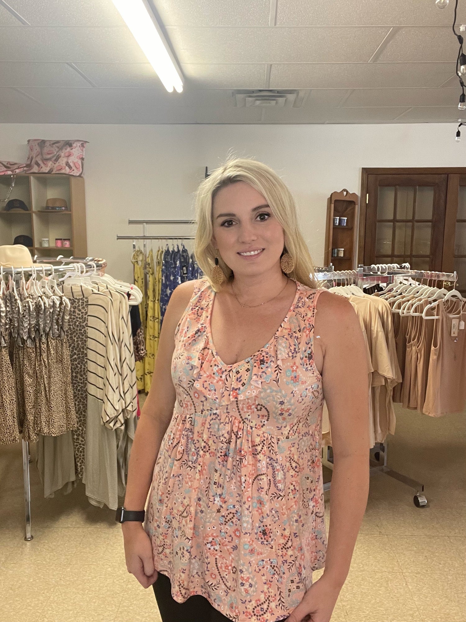 Paisley Print V Neck Tank Boutique 276