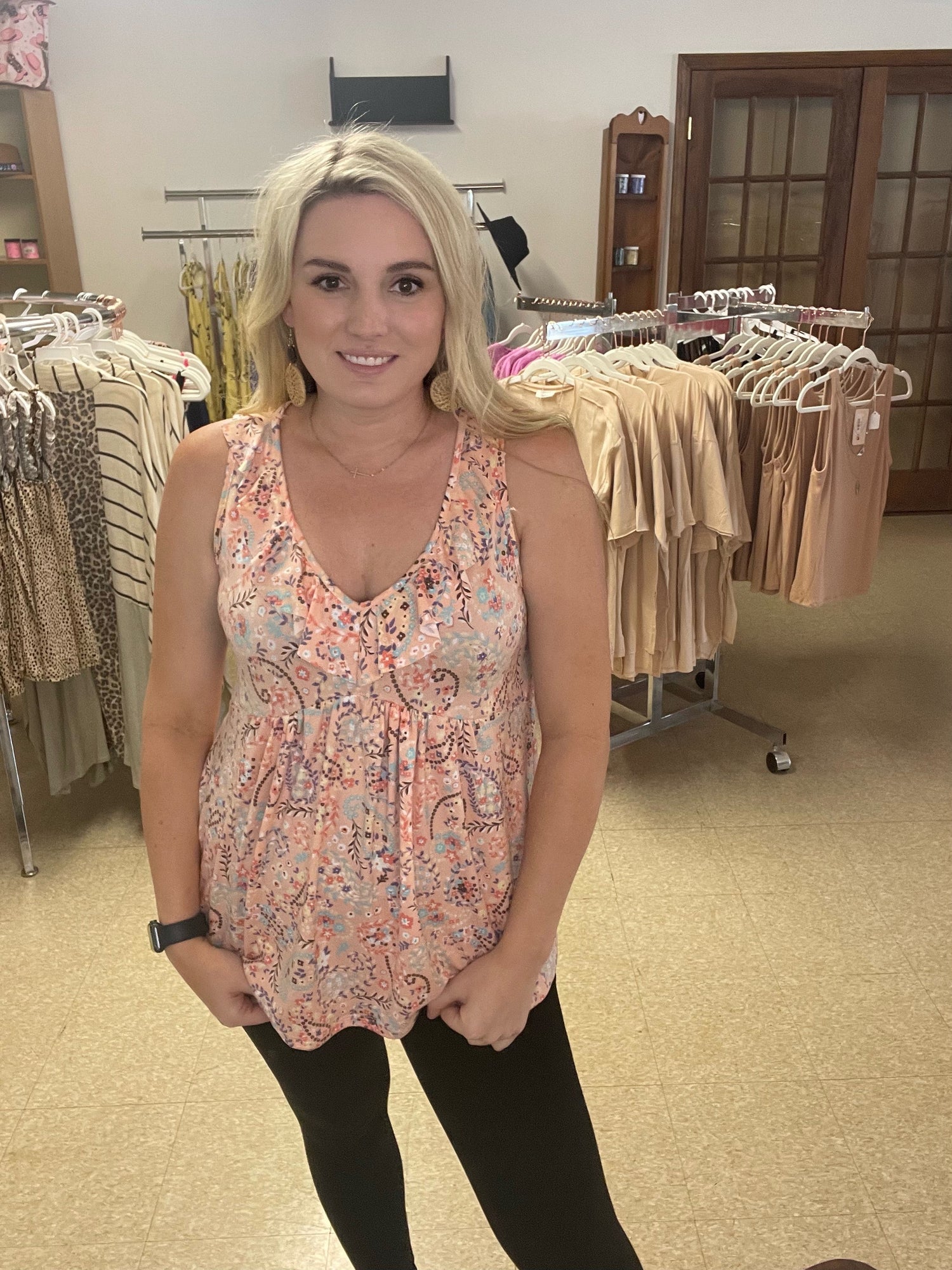 Paisley Print V Neck Tank Boutique 276