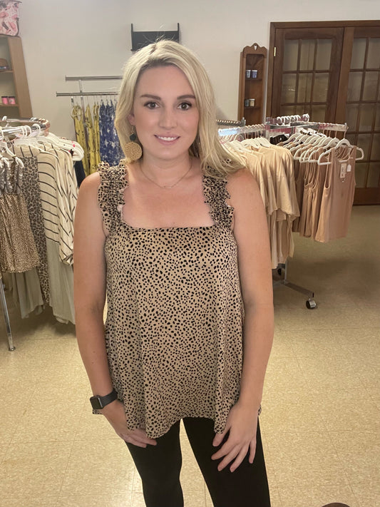 SMOCKED FRILL SHOULDER STRAP KNIT TOP Boutique 276
