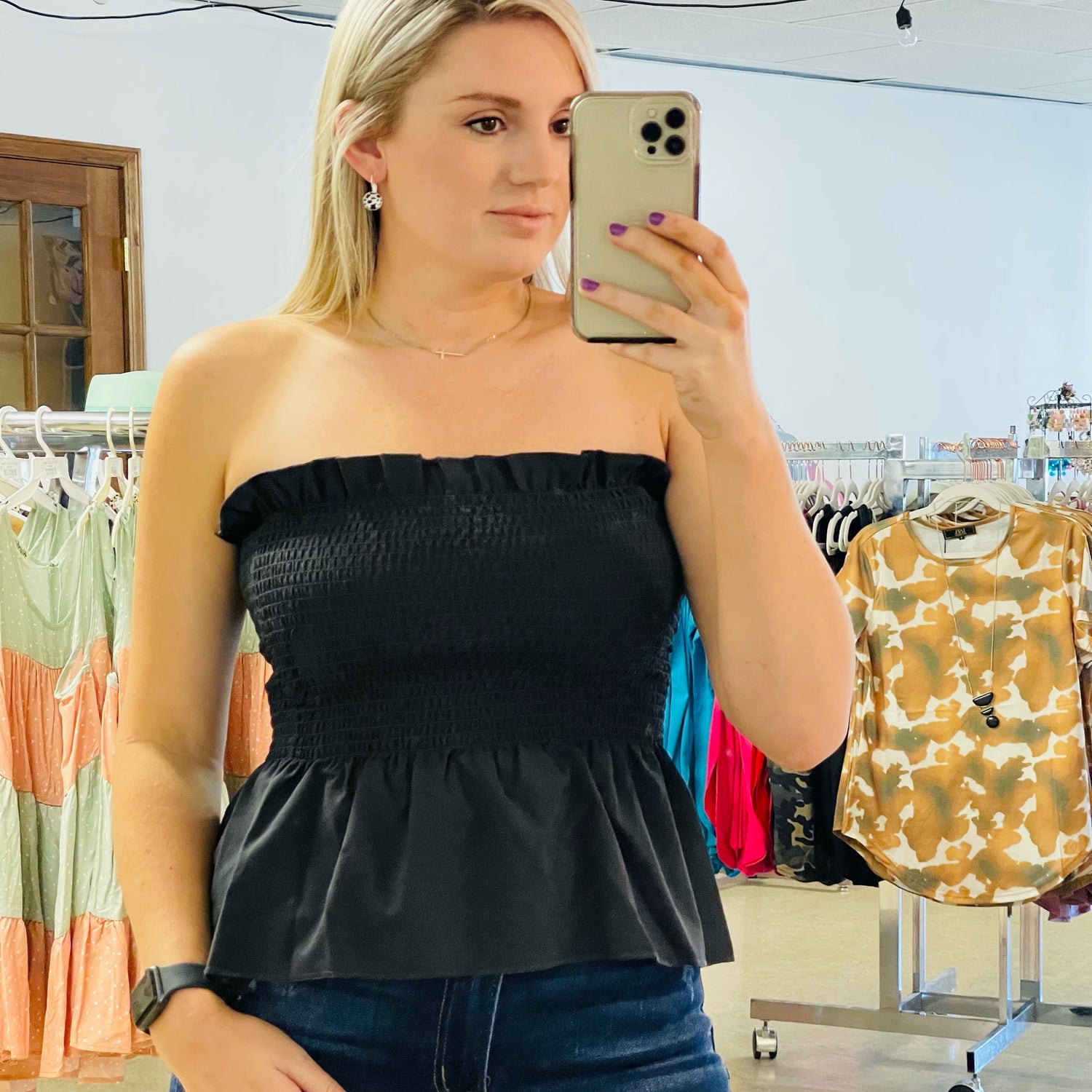 Smocked Peplum Tube Top Boutique 276