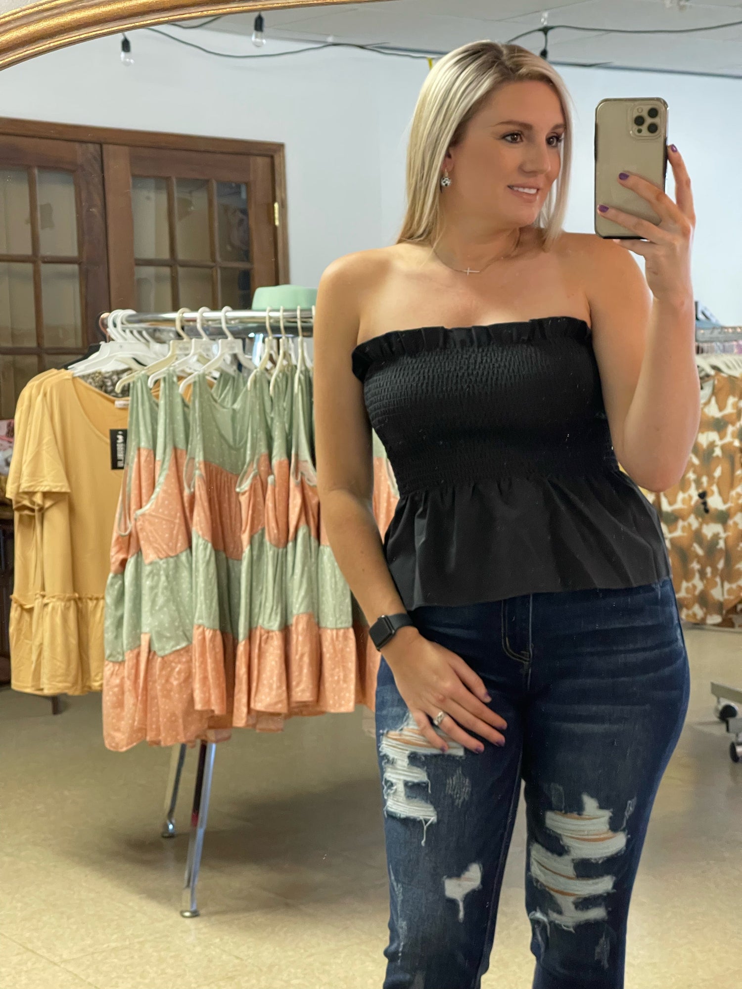 Smocked Peplum Tube Top Boutique 276