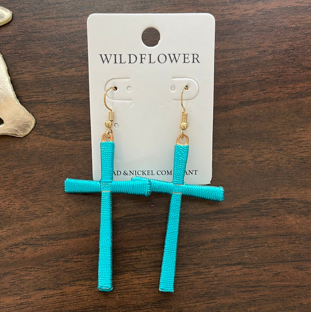 Turquoise Thread Wrapped Cross Earrings Boutique 276