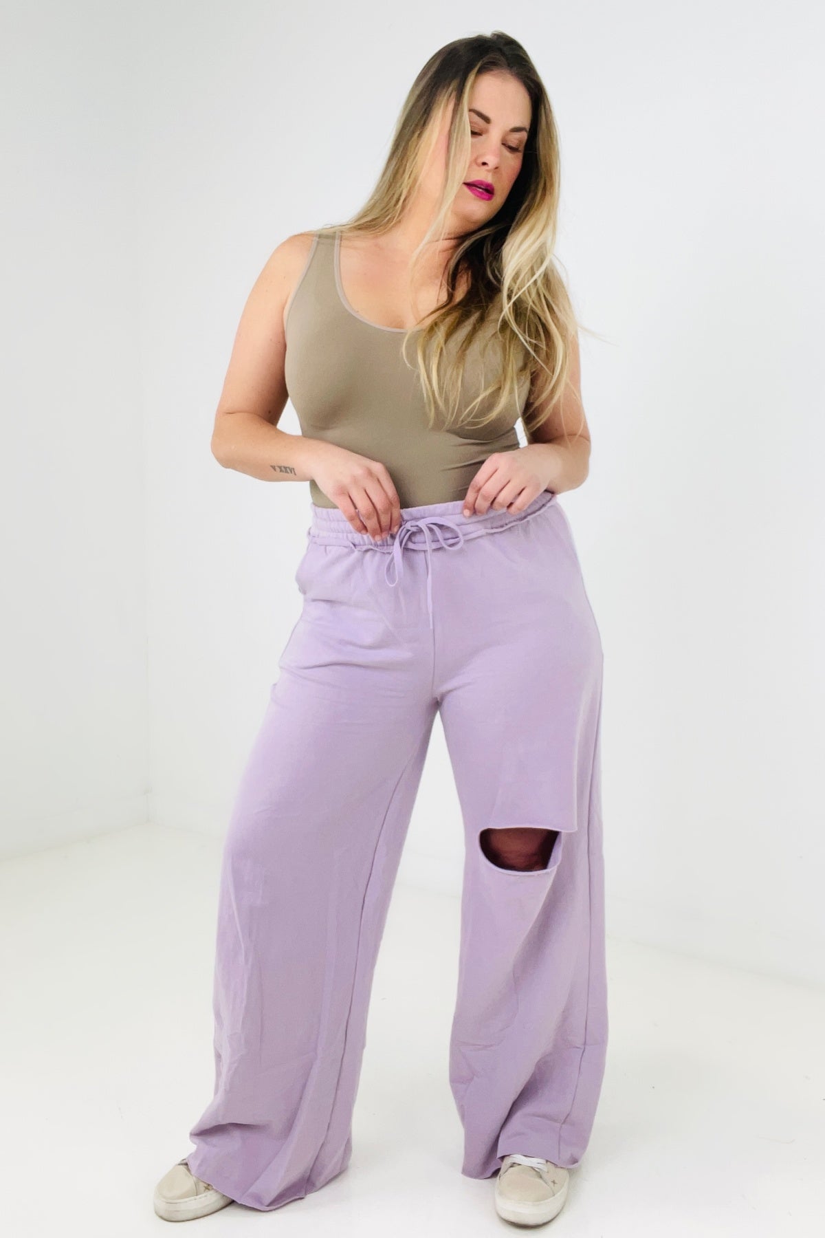 Zenana Distressed Knee French Terry Sweats With Pockets - New Colors Boutique 276