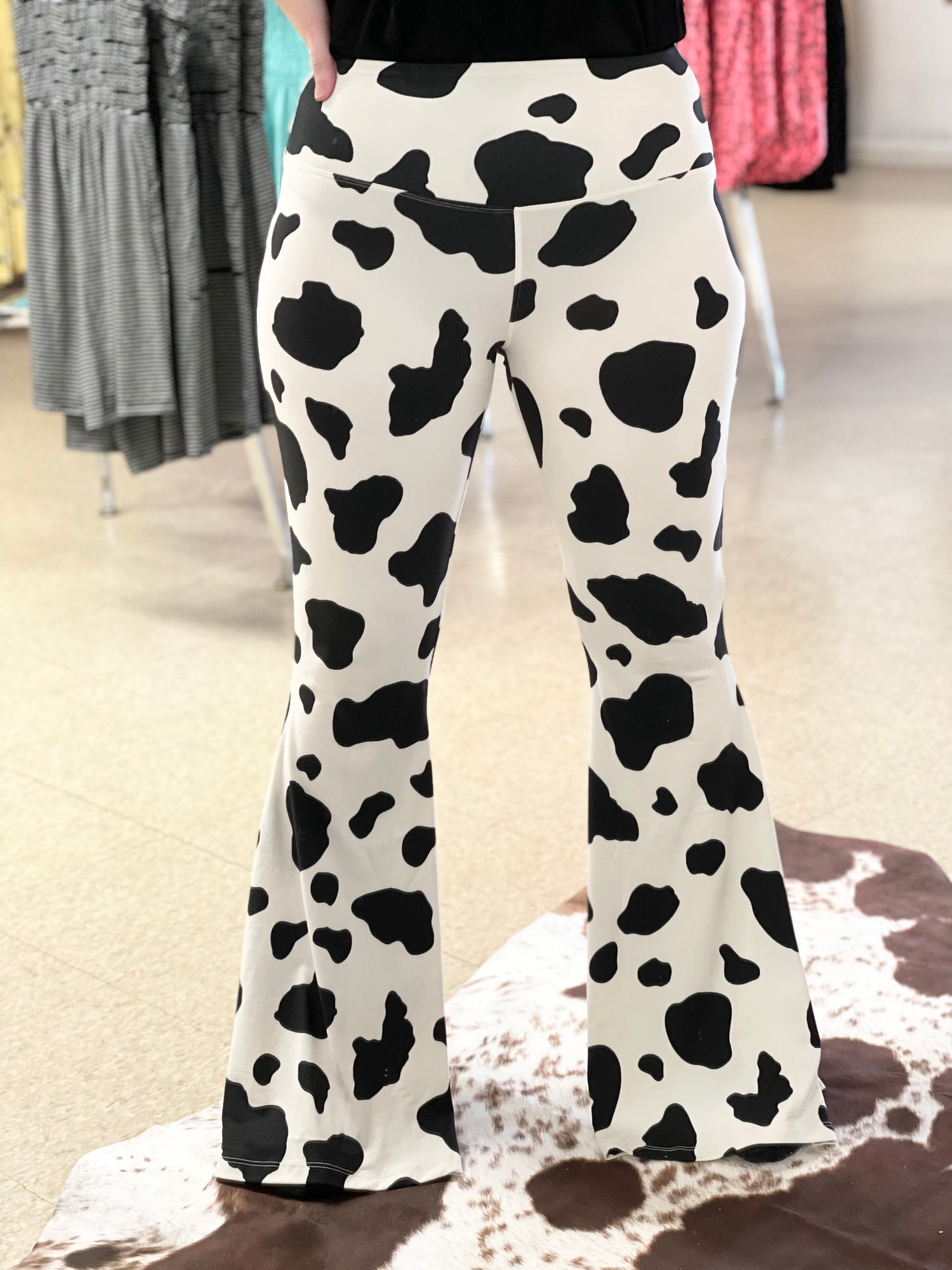Buttery Soft Yoga Cow Print Flares - Boutique 276