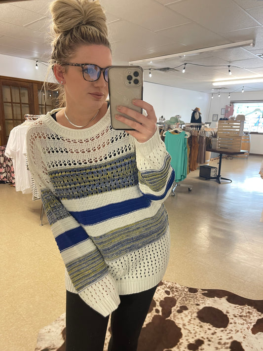 Blue and Yellow Striped Sweater