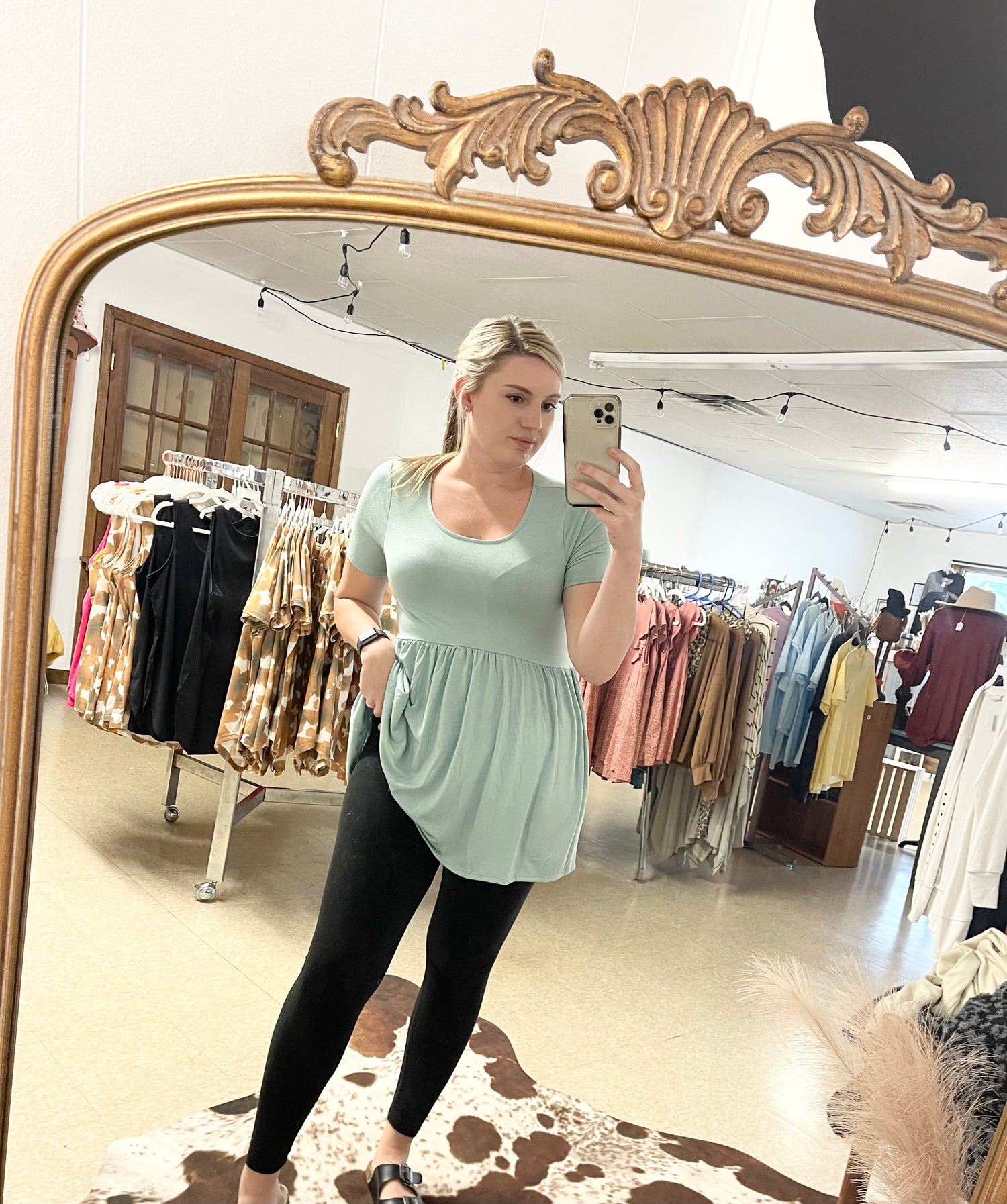 Dusty Green Baby Doll Top - Boutique 276